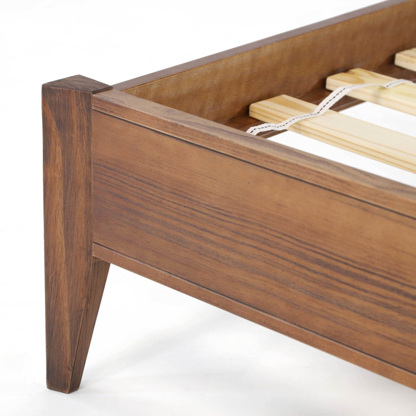 mid century modern wooden bed frame with headboard