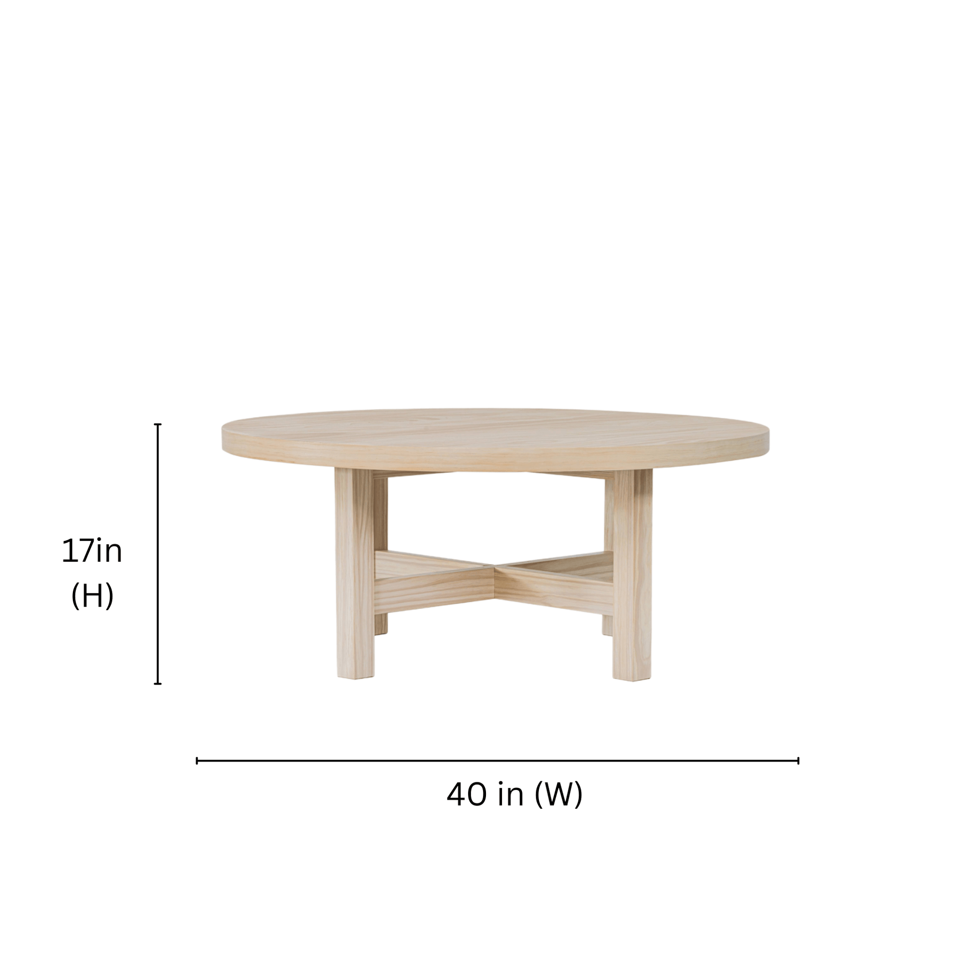 Dimension of Natural Wood Round Coffee Table of the depth and length of 40in and the height of 17in