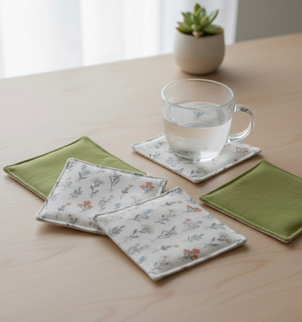 Set of 4 Natural Linen Coasters | Japandi Style | Minimalist Decor