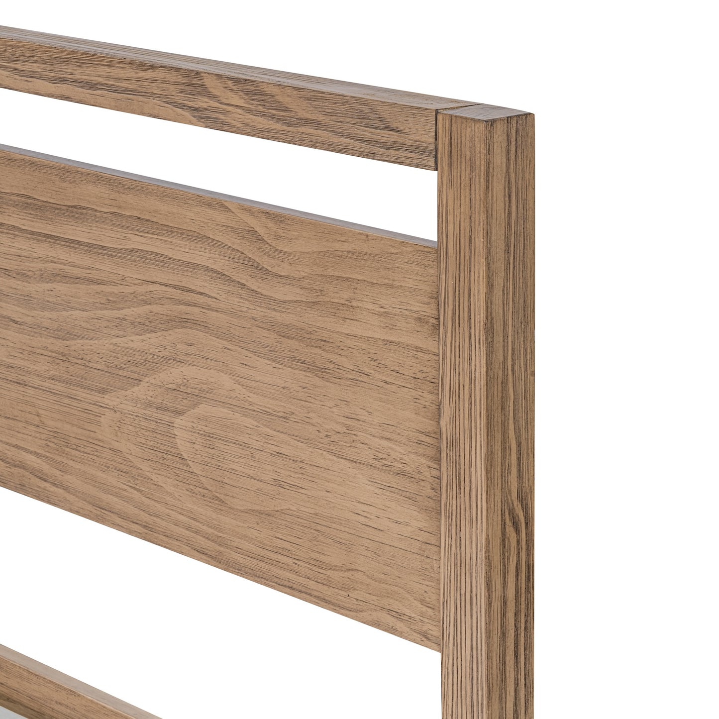 details of the headboard of dream queen bed frame covered in seadrift finish.