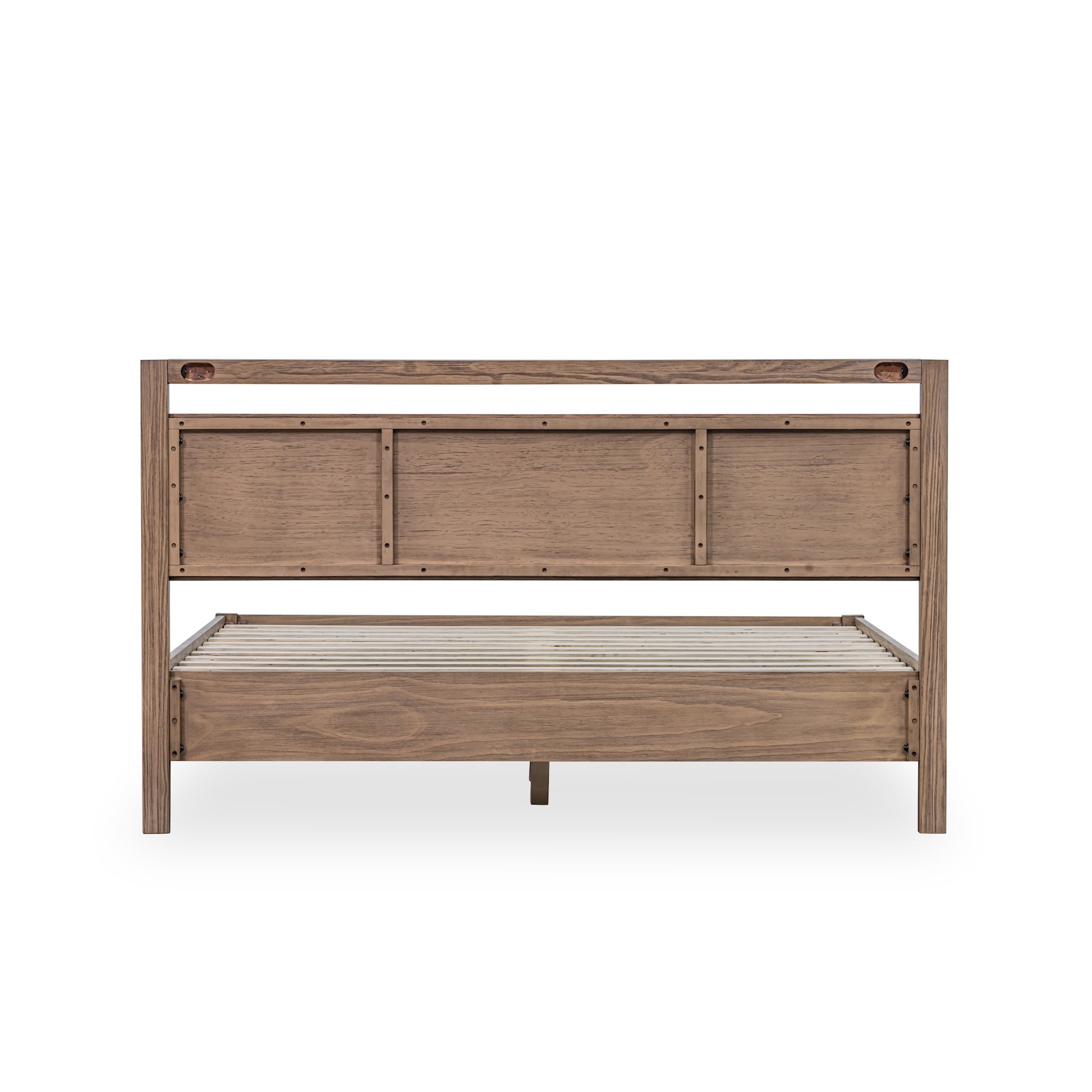 the backview of beautiful modern solid wood bed frame in seadrift finish
