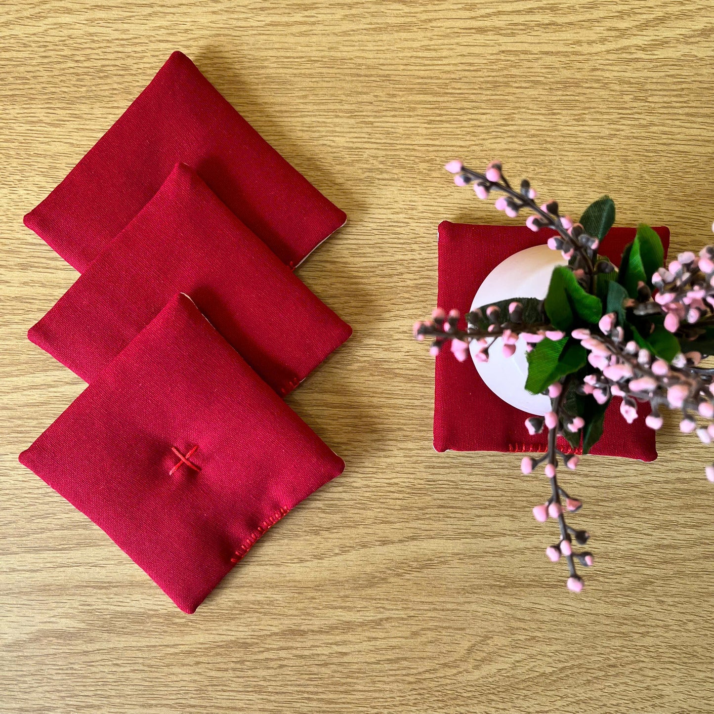 Set of 4 Natural Linen Coasters | Japandi Style | Minimalist Decor
