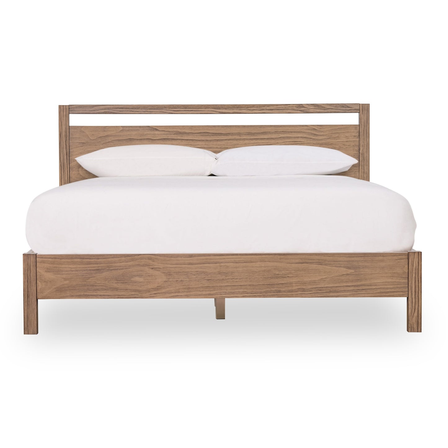 A solid wooden bed frame queen with headboard in minimal design
