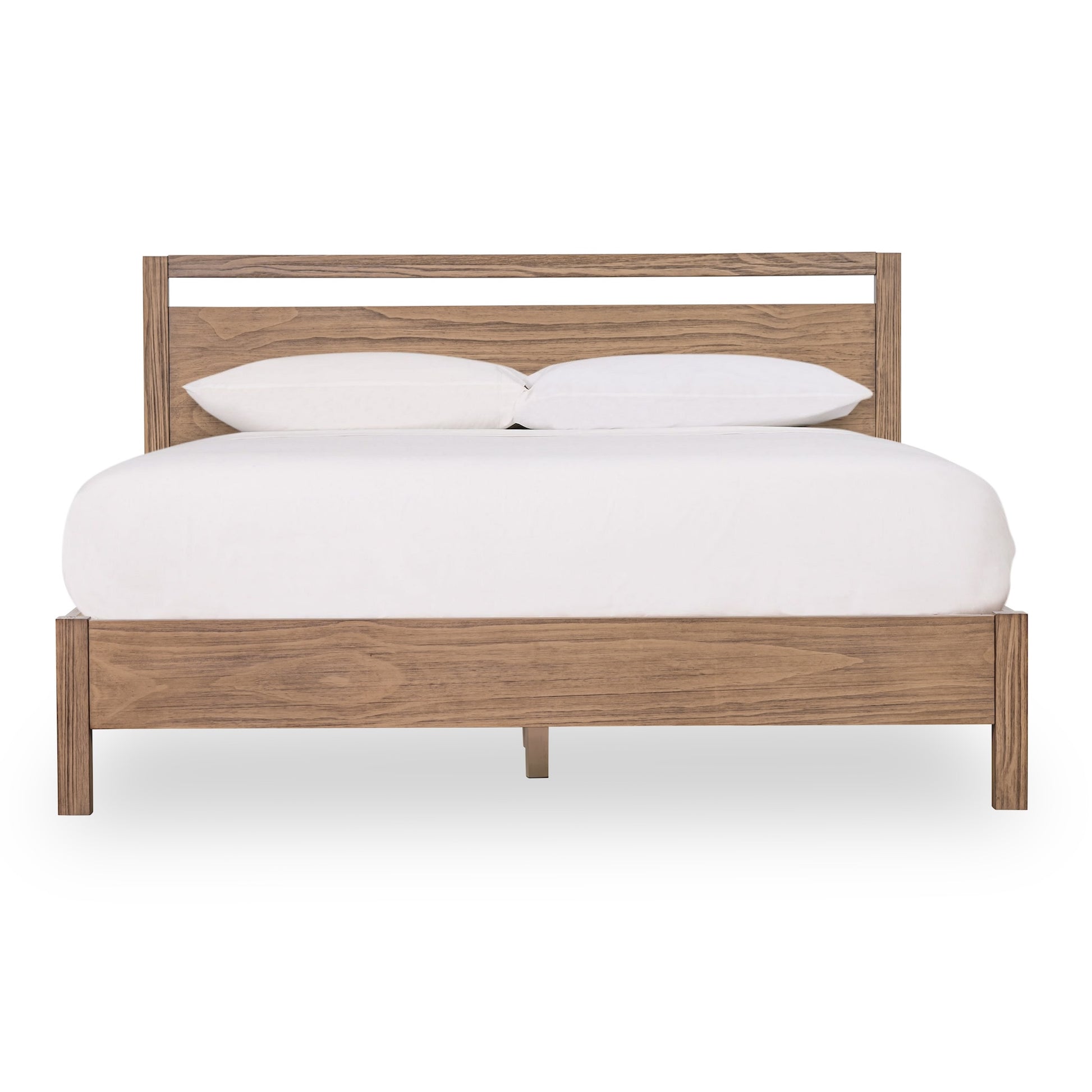 A solid wooden bed frame queen with headboard in minimal design
