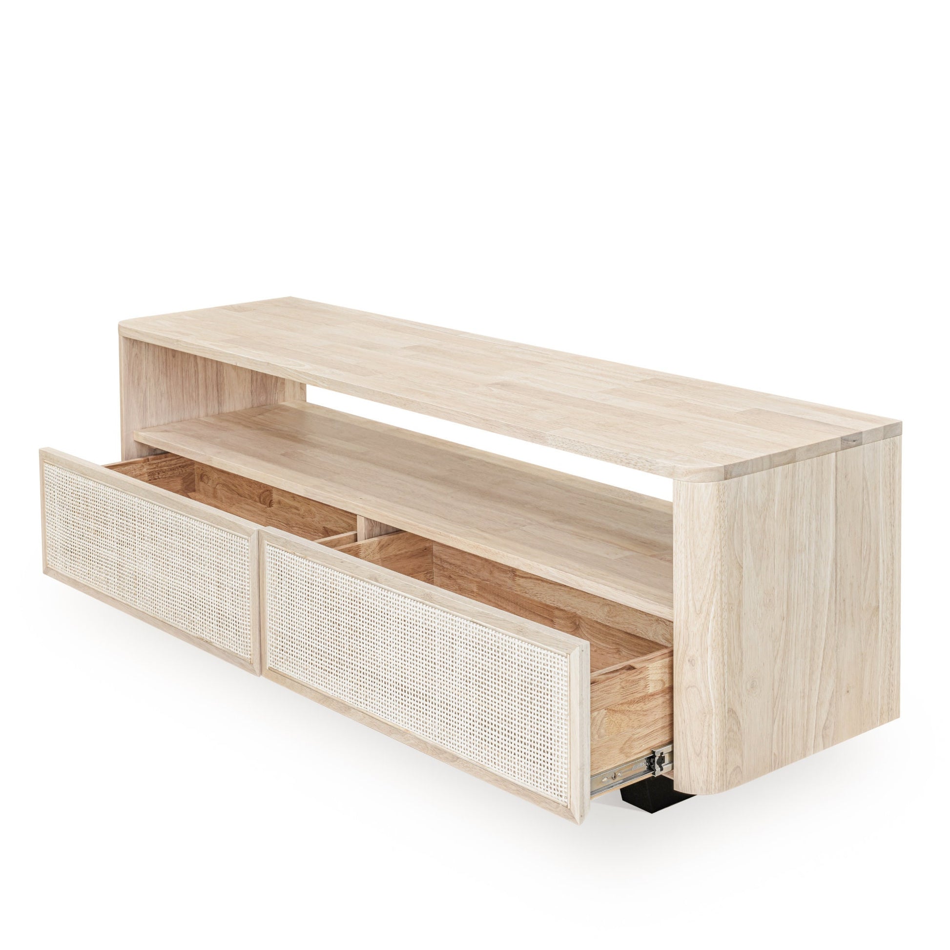 modern boho solid wood tv stand with cane door