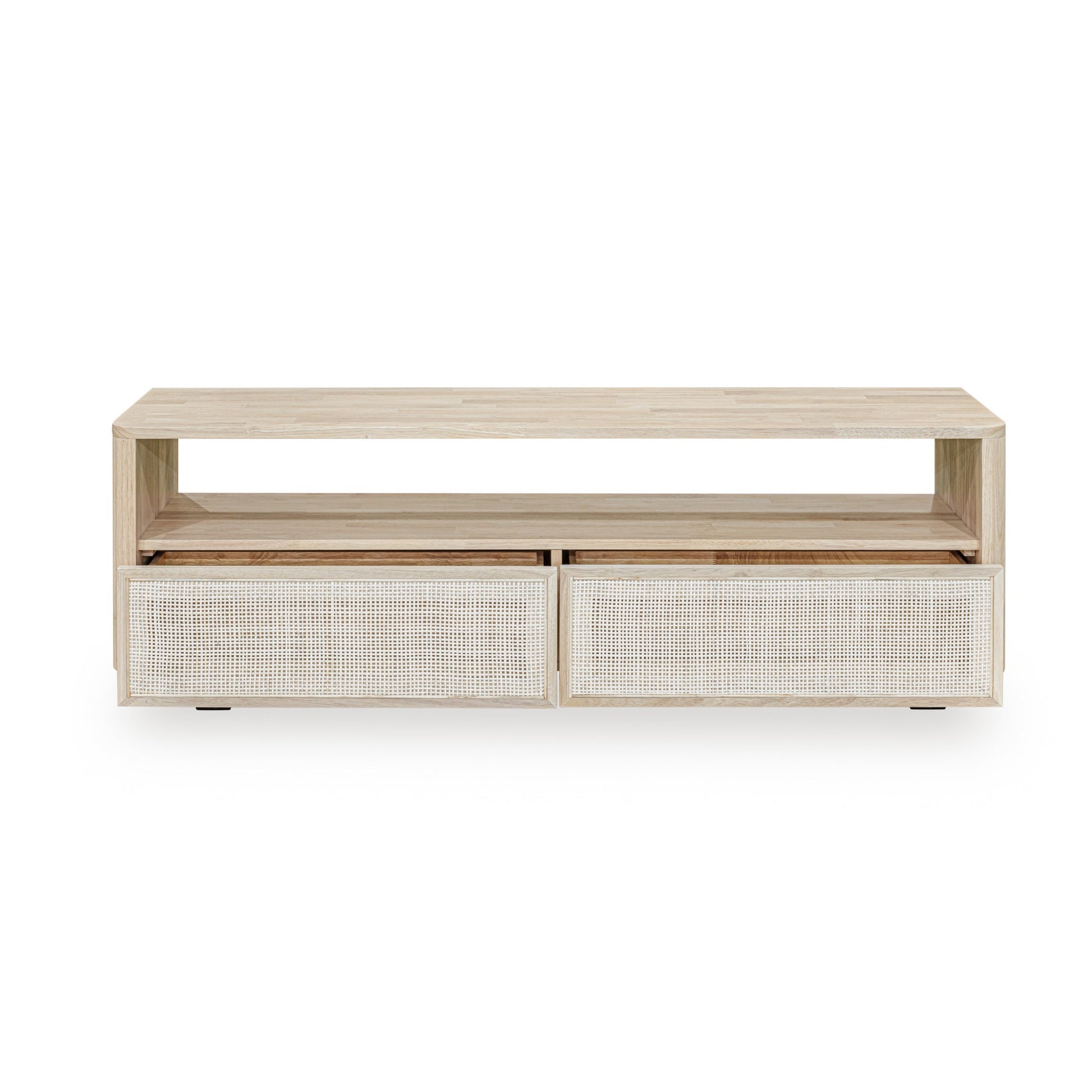 modern coastal solid wood tv stand with cane door 60 in