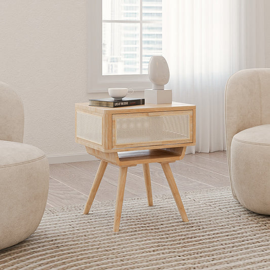 wood side table in modern living room