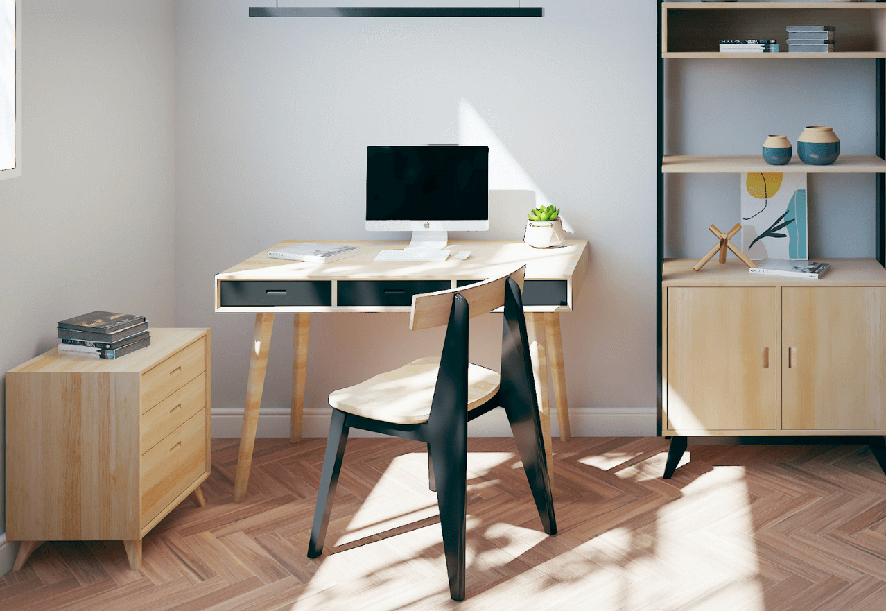 solid wood desk, mid century modern desk