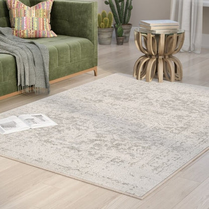 Distressed Oriental Area Rug in Light Grey / Beige