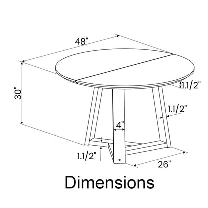 48 Inch Round Scandinavian Solid Wood Dining Table