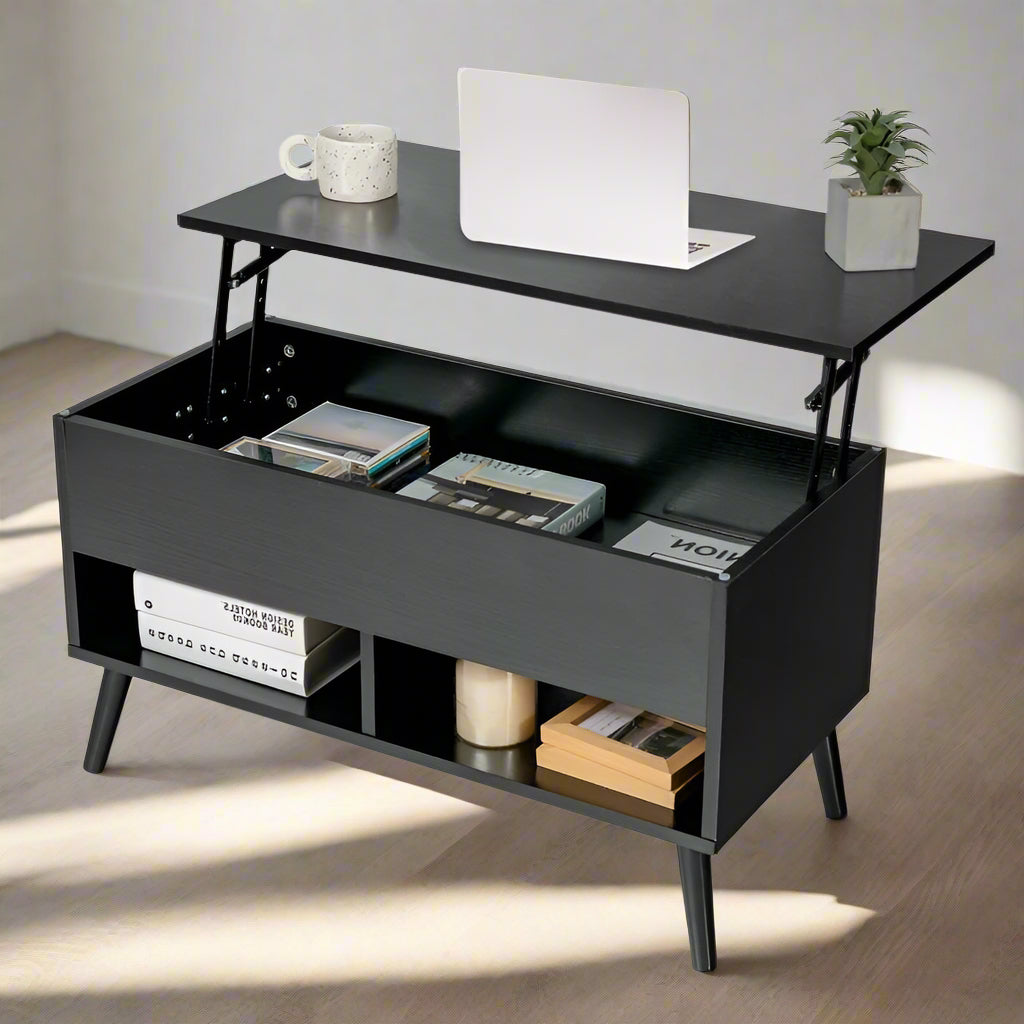 stylish and affordable lift top coffee table in black wood finish