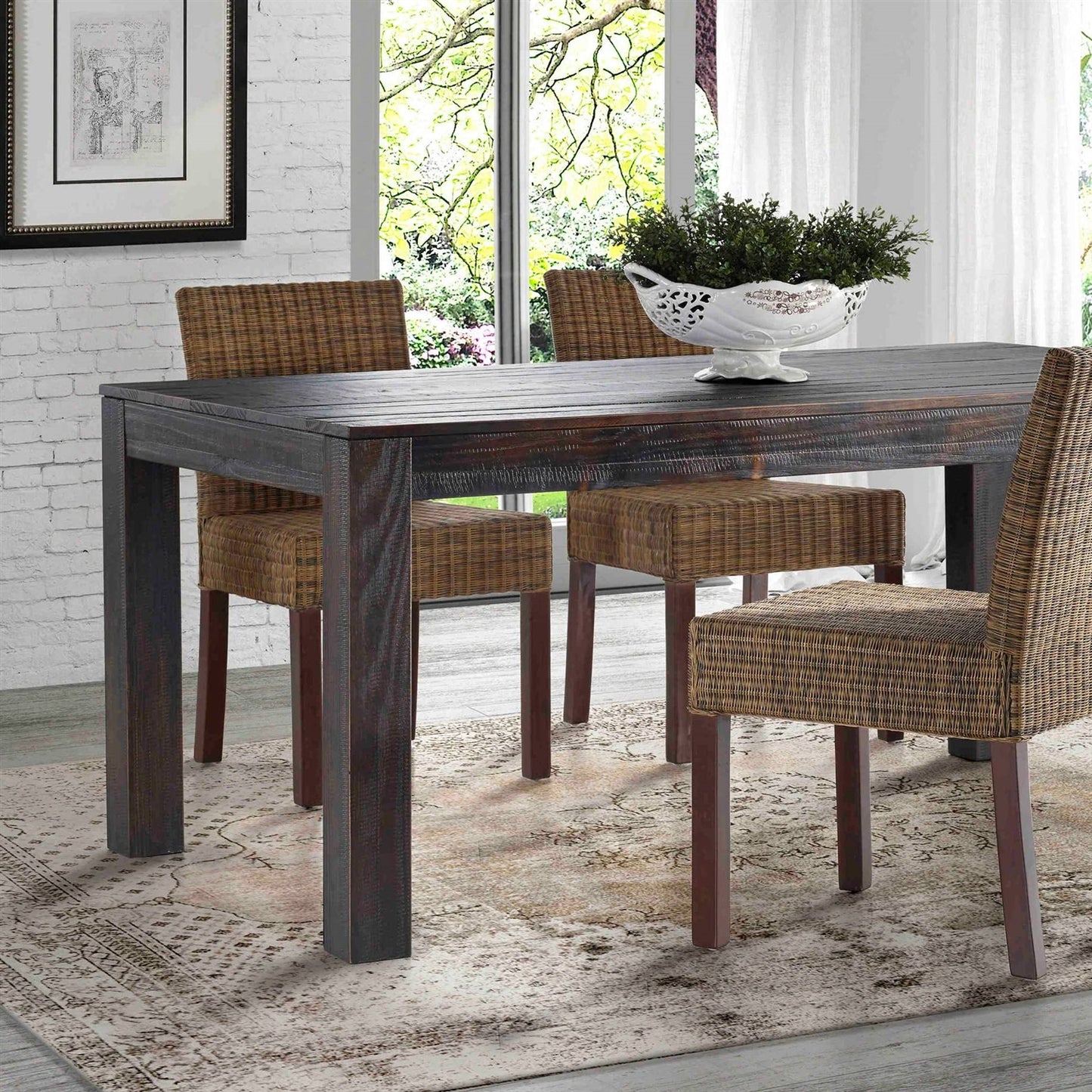 Modern Farmhouse 63-inch Solid Wood Dining Table in Rustic Dark Brown Finish - Harmonie Workshop