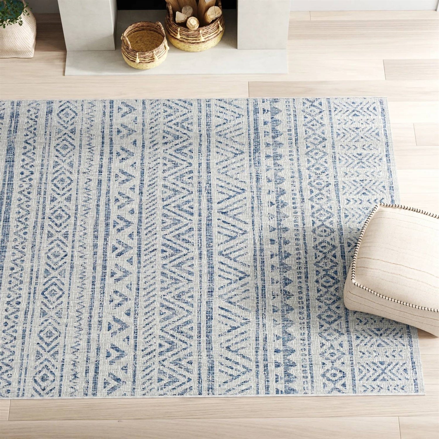 Indoor outdoor coastal blue rug