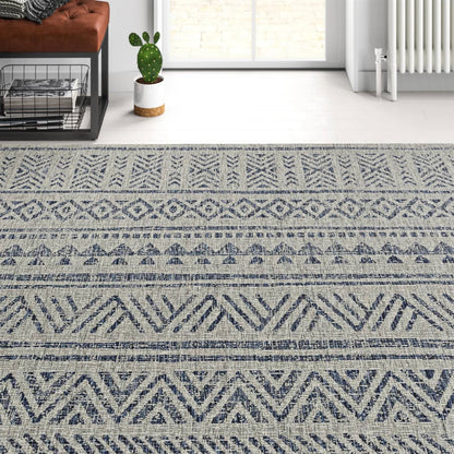 Indoor outdoor coastal blue rug