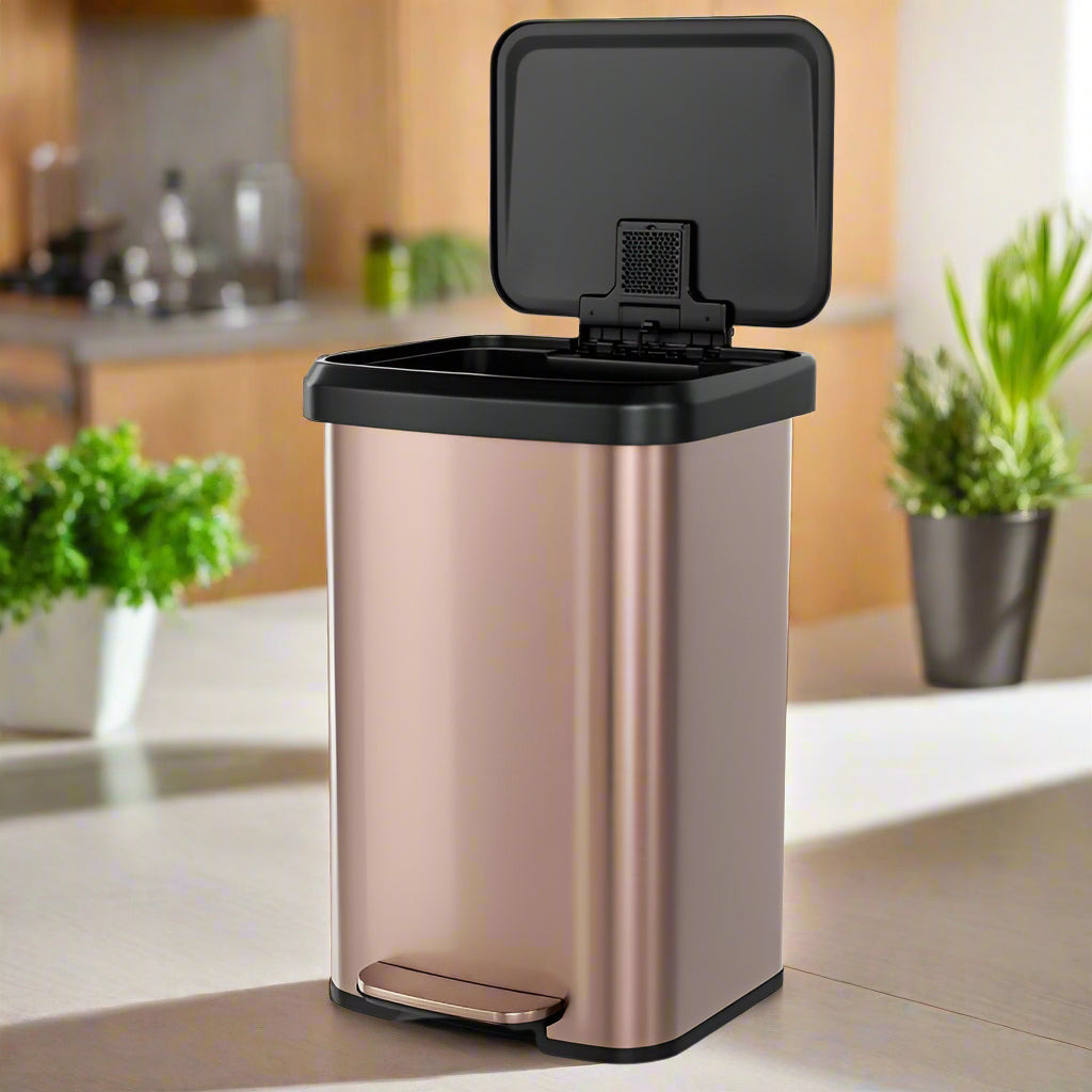 13-Gallon Copper Gold Stainless Steel Step Trash Can with Soft Close Lid