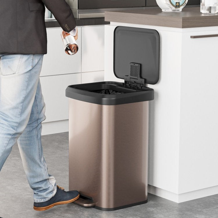 3-Gallon Copper Gold Stainless Steel Step Trash Can with Soft Close Lid