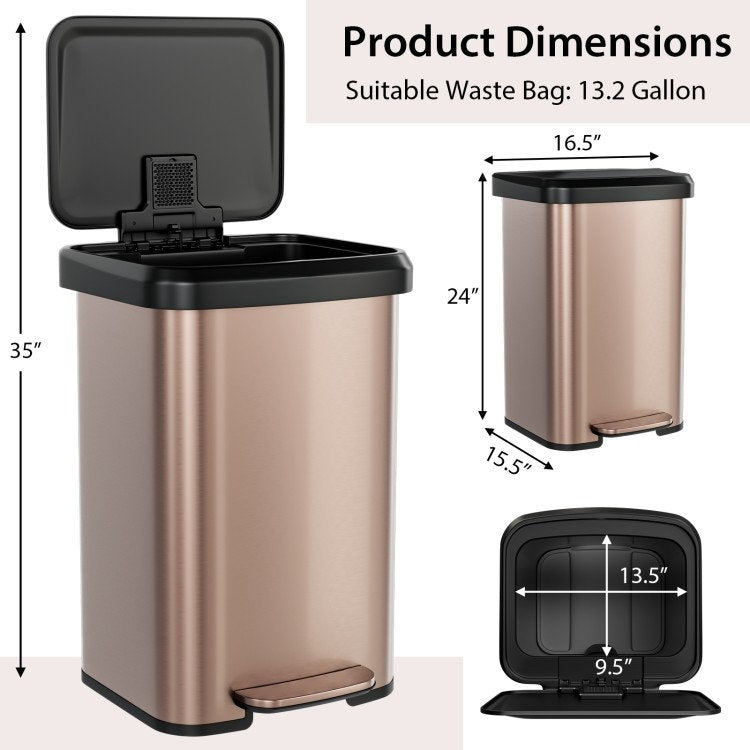 3-Gallon Copper Gold Stainless Steel Step Trash Can with Soft Close Lid