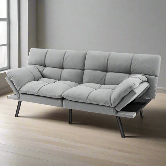 Modern Mid-Century Grey Imitation Linen Upholstered Futon Sleeper Sofa Bed