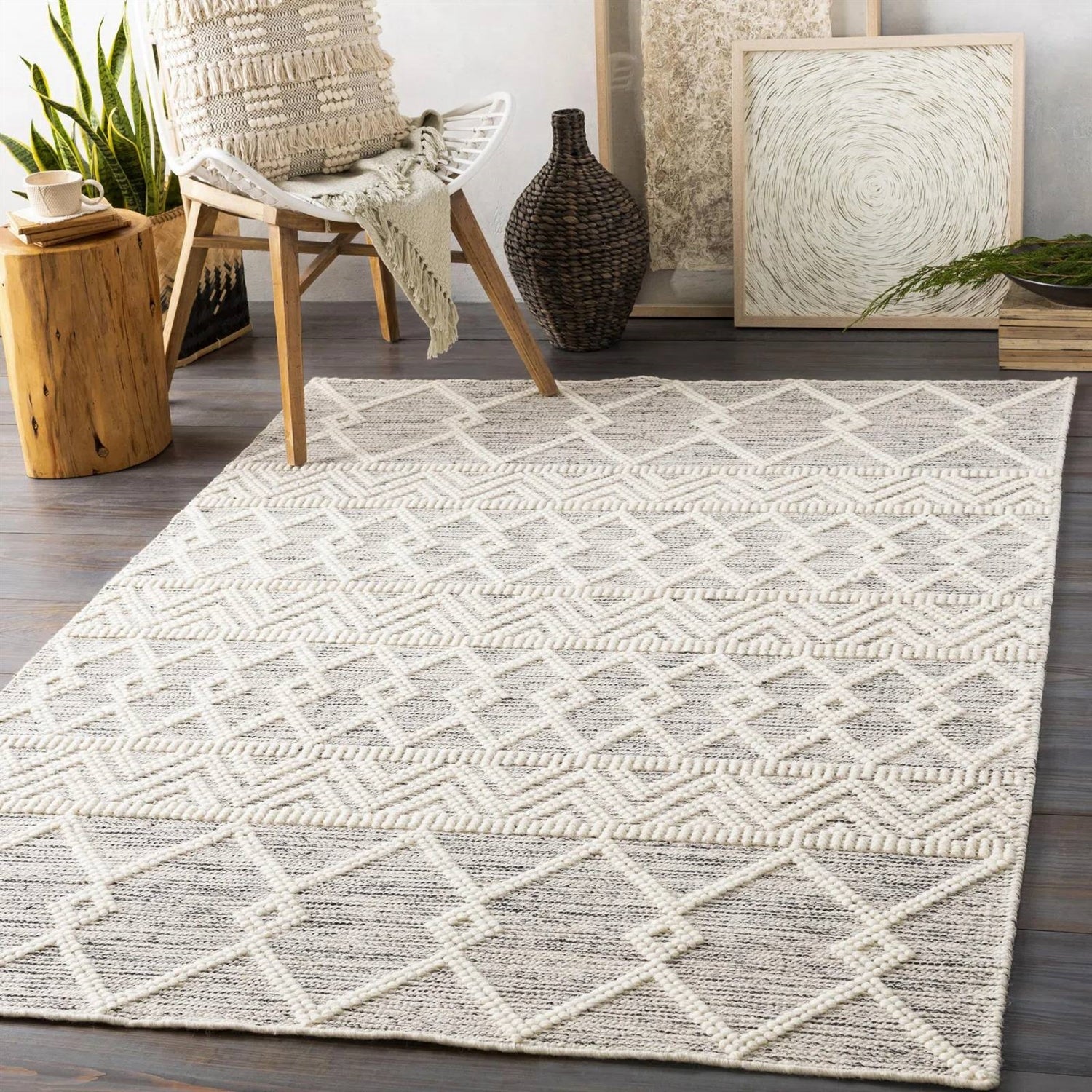 Hand Woven Wool Blend Grey Beige Ivory Persian Style Indoor Area Rug - Harmonie Workshop