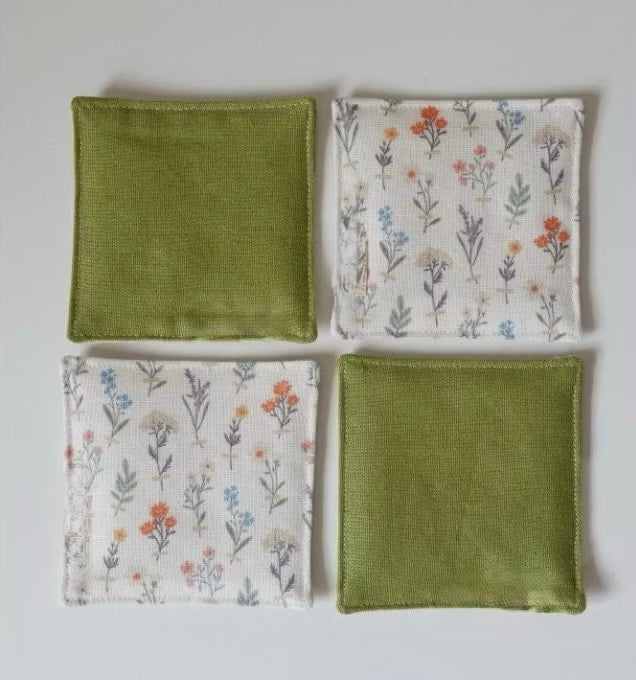 Set of 4 Natural Linen Coasters | Japandi Style | Minimalist Decor