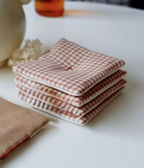 Set of 4 Natural Linen Coasters | Japandi Style | Minimalist Decor