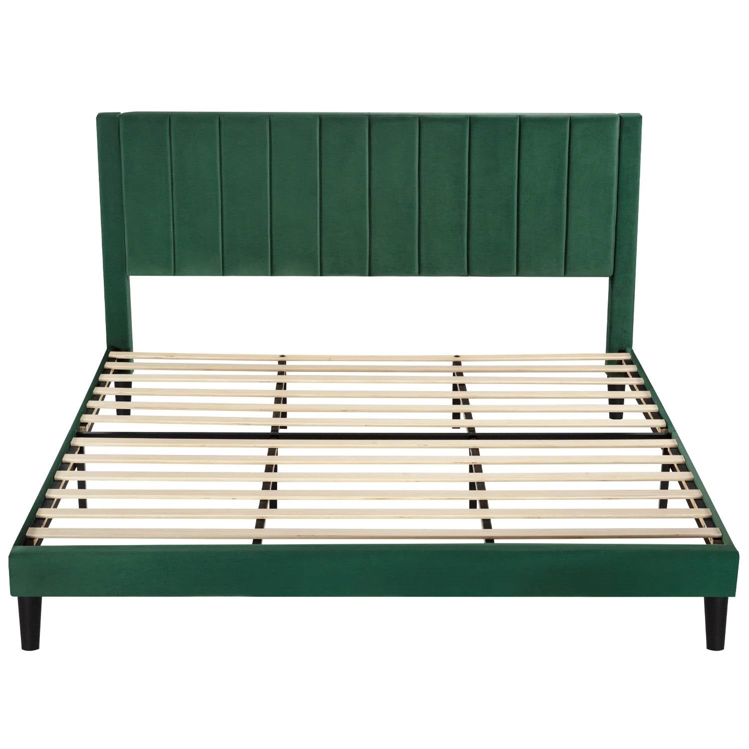 Green/Black Upholstered Platform Bed Frame with Headboard| King or Queen Size - Harmonie Workshop