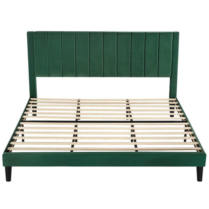 Green/Black Upholstered Platform Bed Frame with Headboard| King or Queen Size - Harmonie Workshop