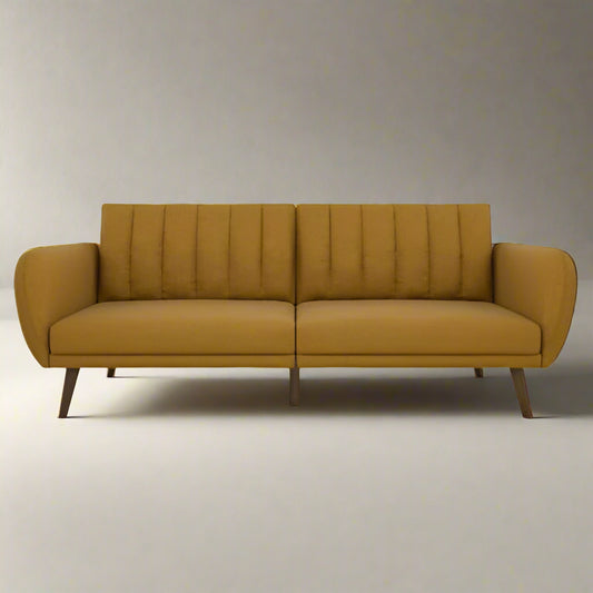 inen Upholstered Futon Sofa Bed with Mid-Century Style Wooden Legs