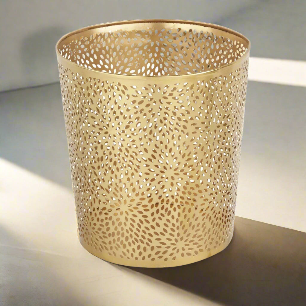 1.3 Gallon Round Perforated Copper Gold Metal Waste Basket Trash Can