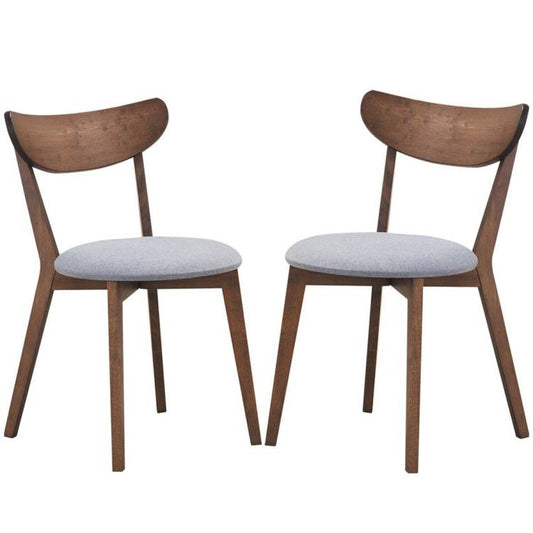 Set of 2 Mid-Century Modern Curved Back Wood Dining Chair Grey Upholstered Seat