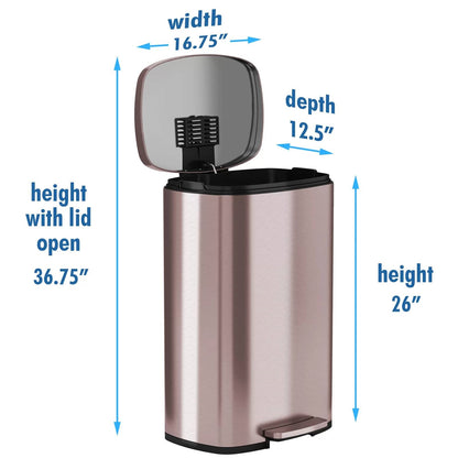 3-Gallon Copper Rose Gold Stainless Steel Step Trash Can with Deodorizer Filter