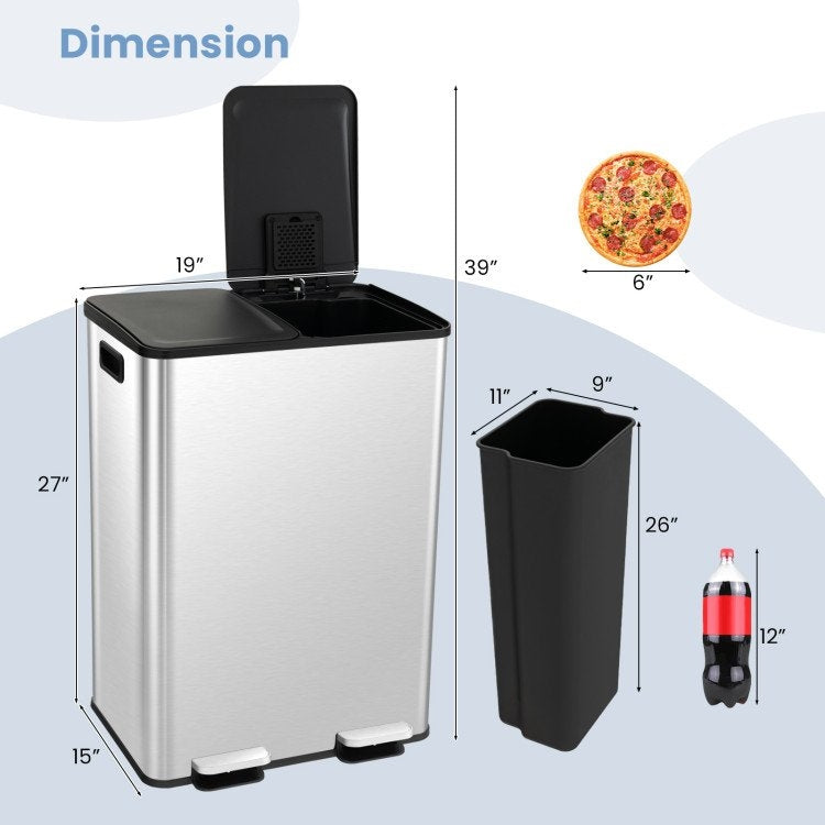 Dual 8-Gallon Step Trash Can Recycle Bin Food Waste Kitchen Compost Container - Harmonie Workshop