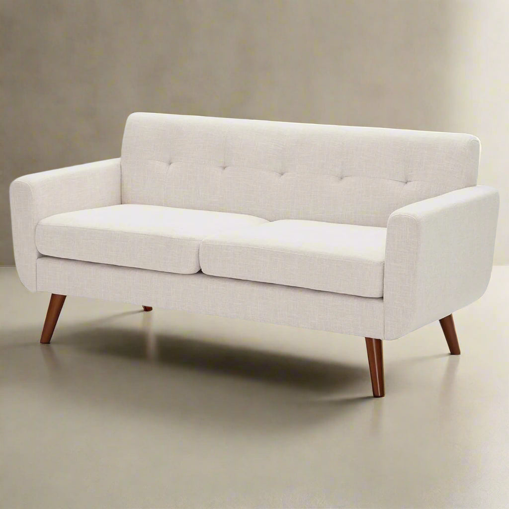 Modern Mid-Century Beige Cotton Polyester Upholstered Sofa Loveseat