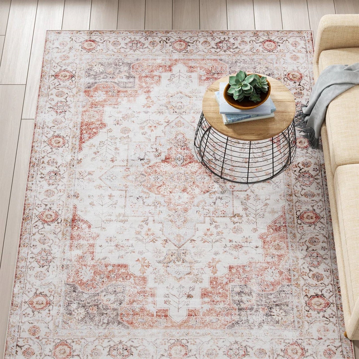 Traditional Persian Style Washable Boho Light Grey Area Rug