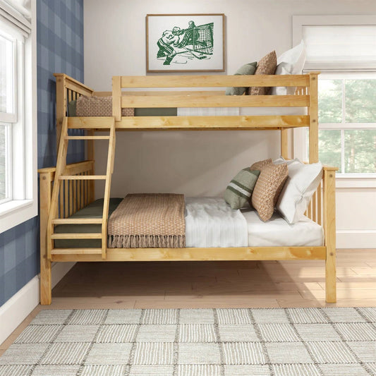 natural pine wood bunk bed, twin over full size wood bed