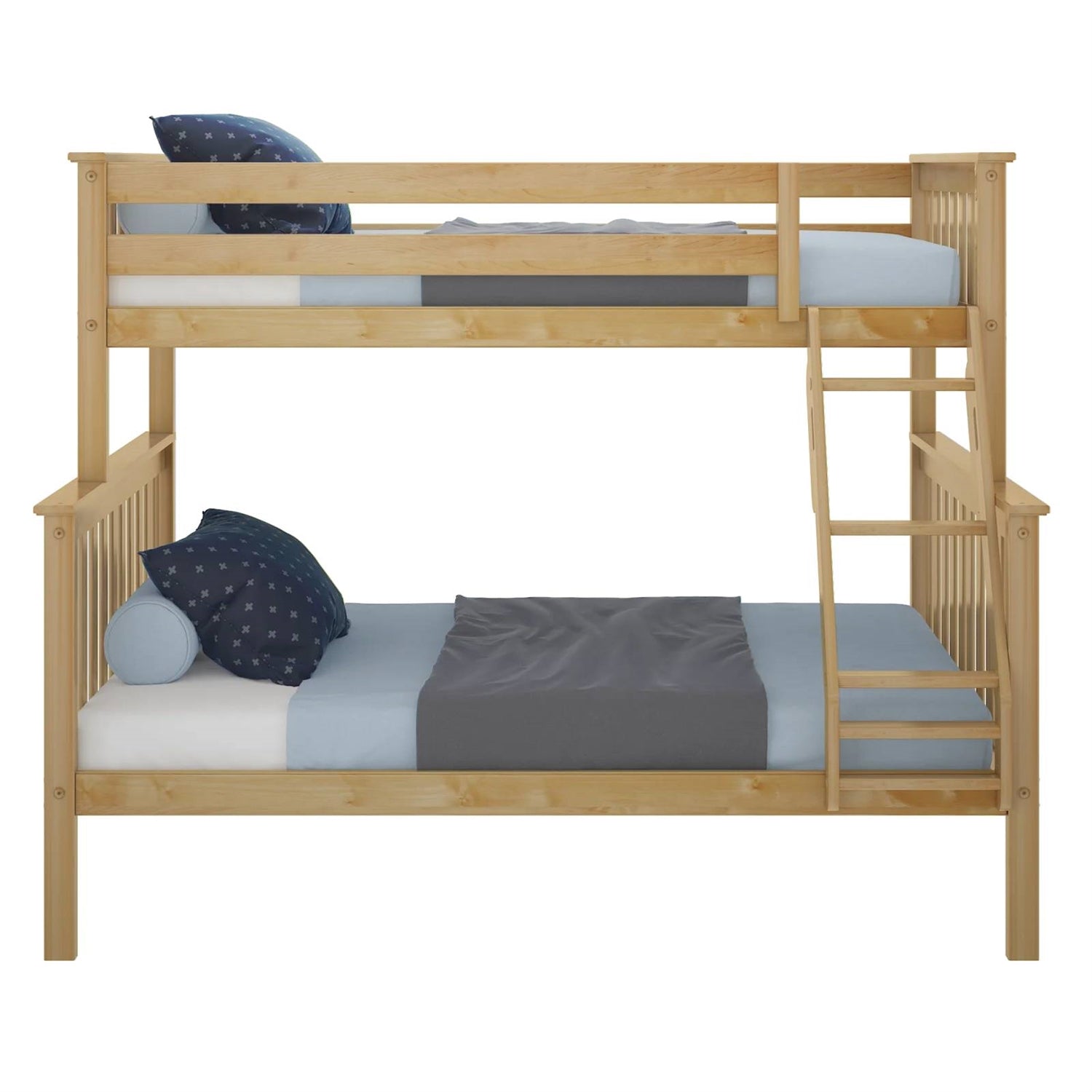 natural pine wood bunk bed, twin over full size wood bed