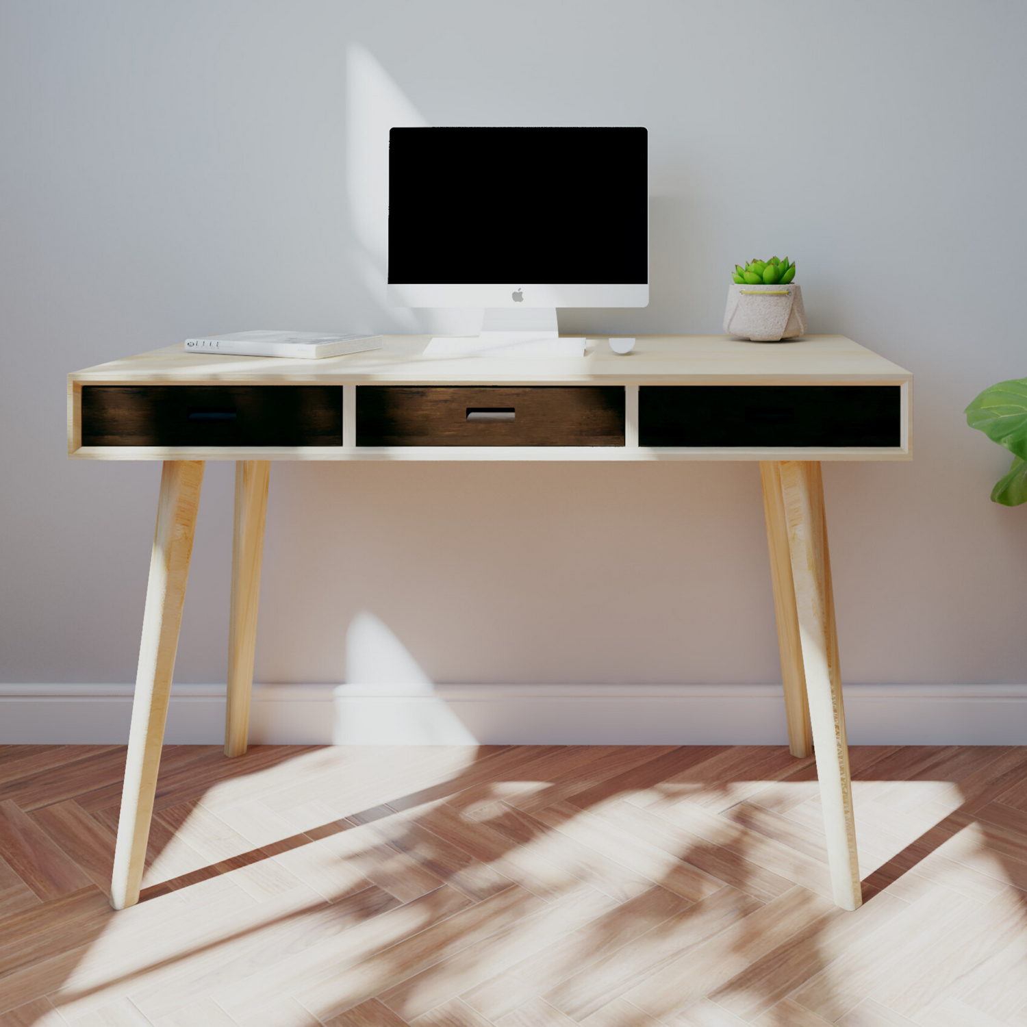 minimalist wooden work desk