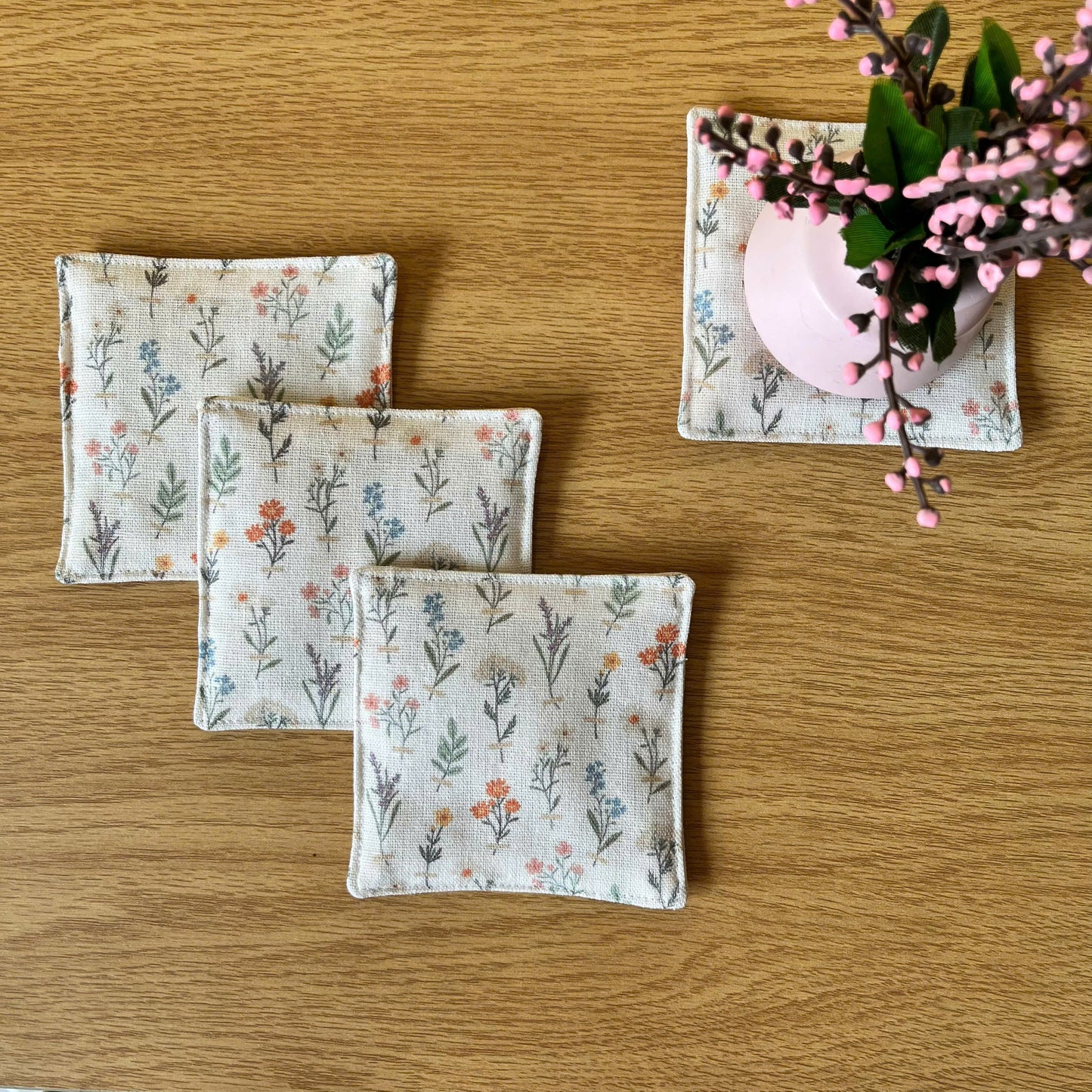 Set of 4 Natural Linen Coasters | Japandi Style | Minimalist Decor