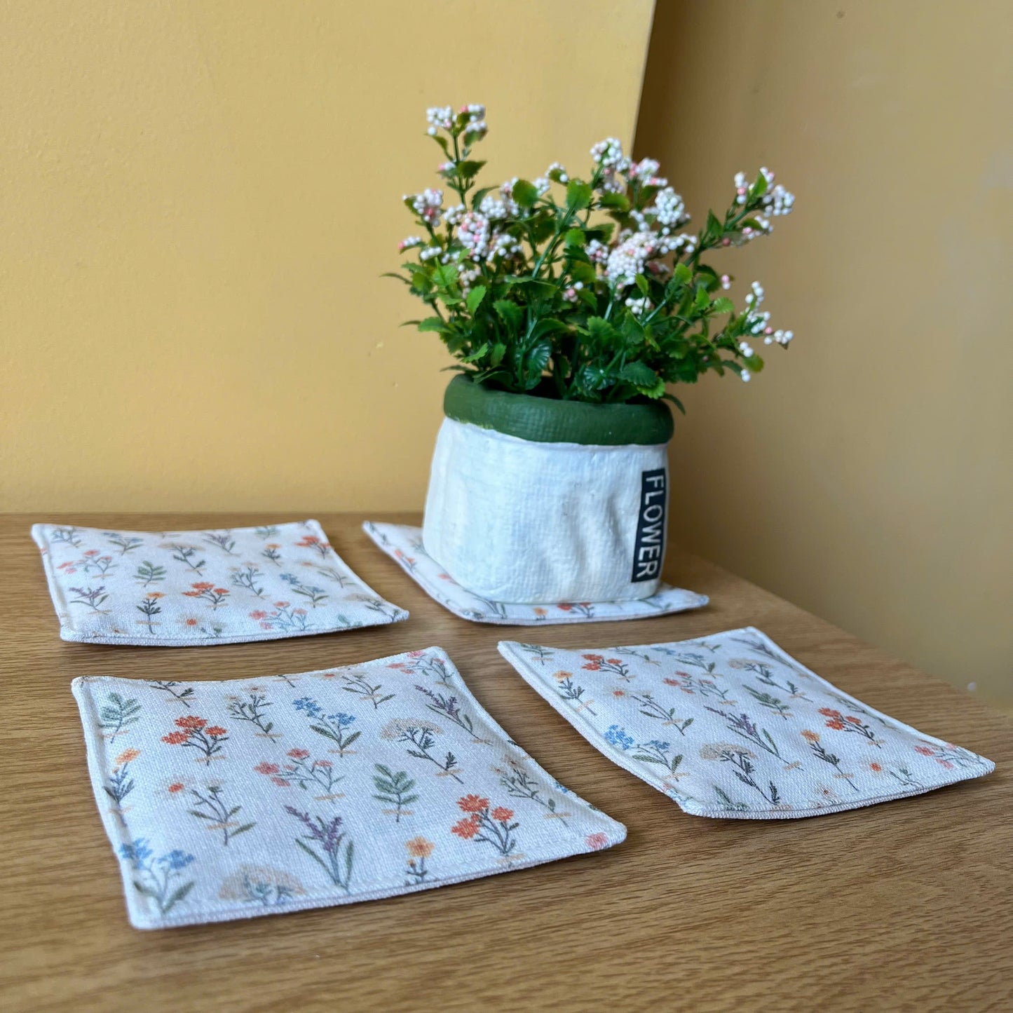 Set of 4 Natural Linen Coasters | Japandi Style | Minimalist Decor