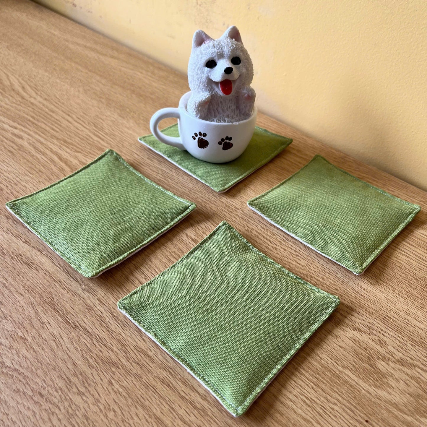 Set of 4 Natural Linen Coasters | Japandi Style | Minimalist Decor