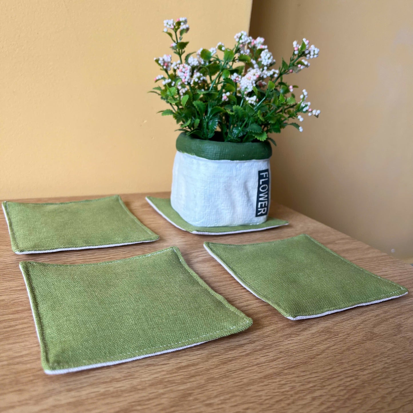 Set of 4 Natural Linen Coasters | Japandi Style | Minimalist Decor