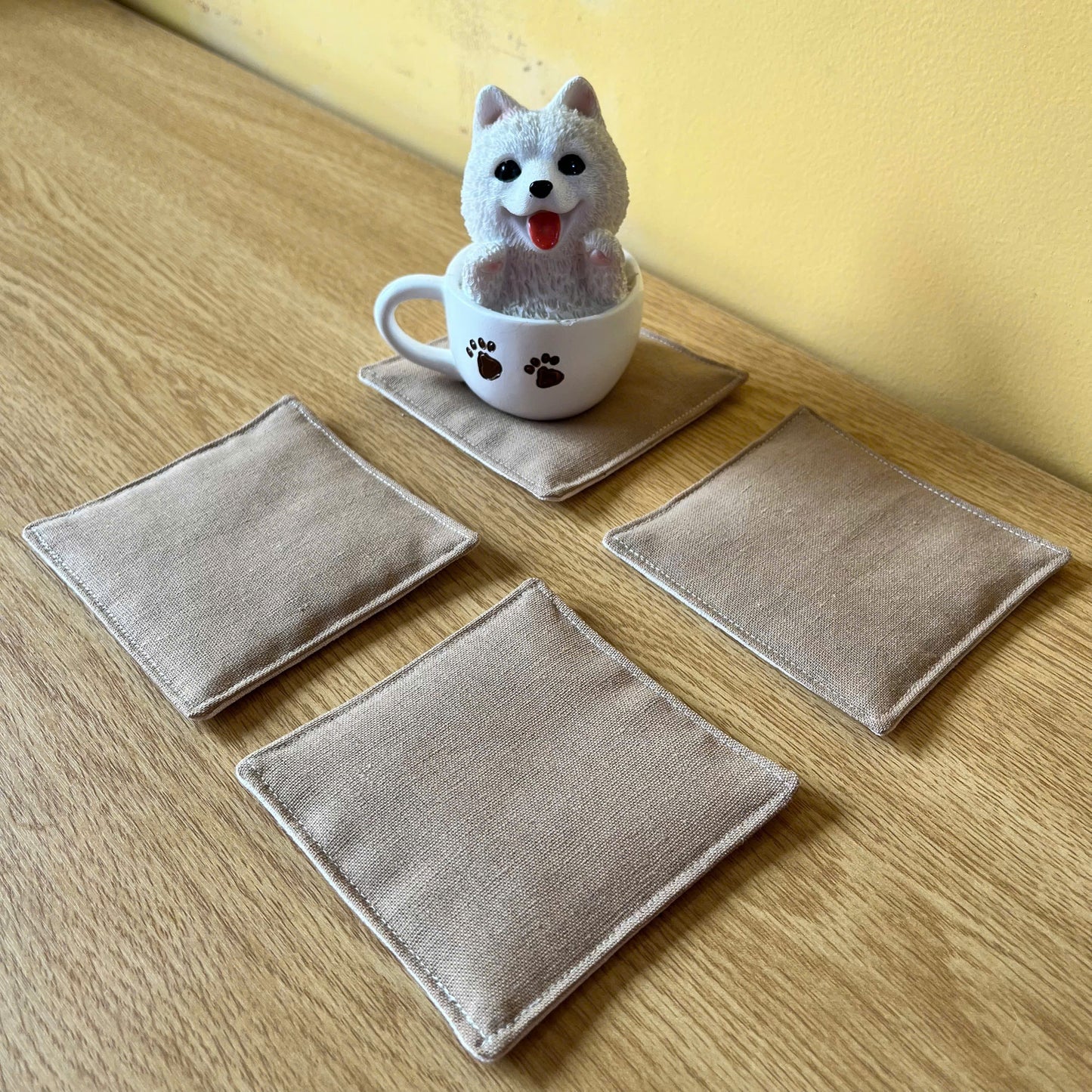 Set of 4 Natural Linen Coasters | Japandi Style | Minimalist Decor