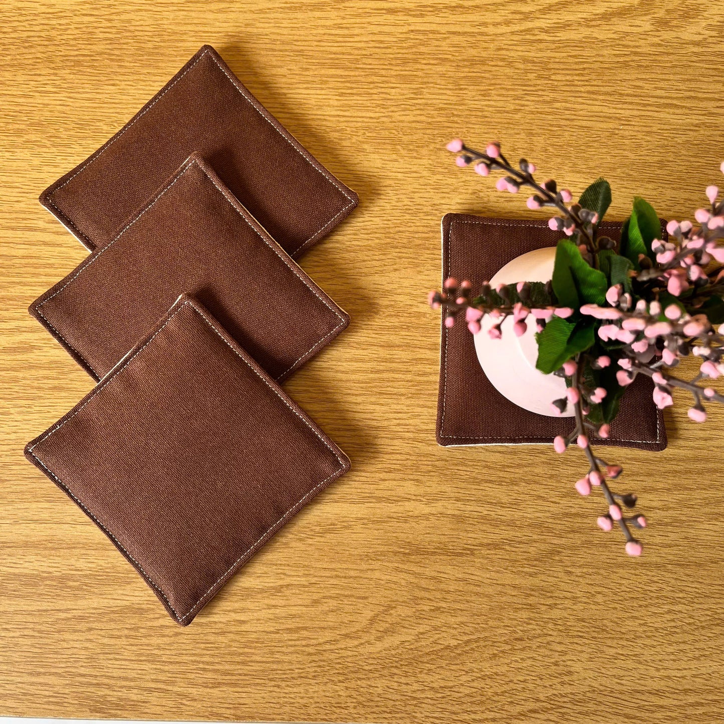 Set of 4 Natural Linen Coasters | Japandi Style | Minimalist Decor