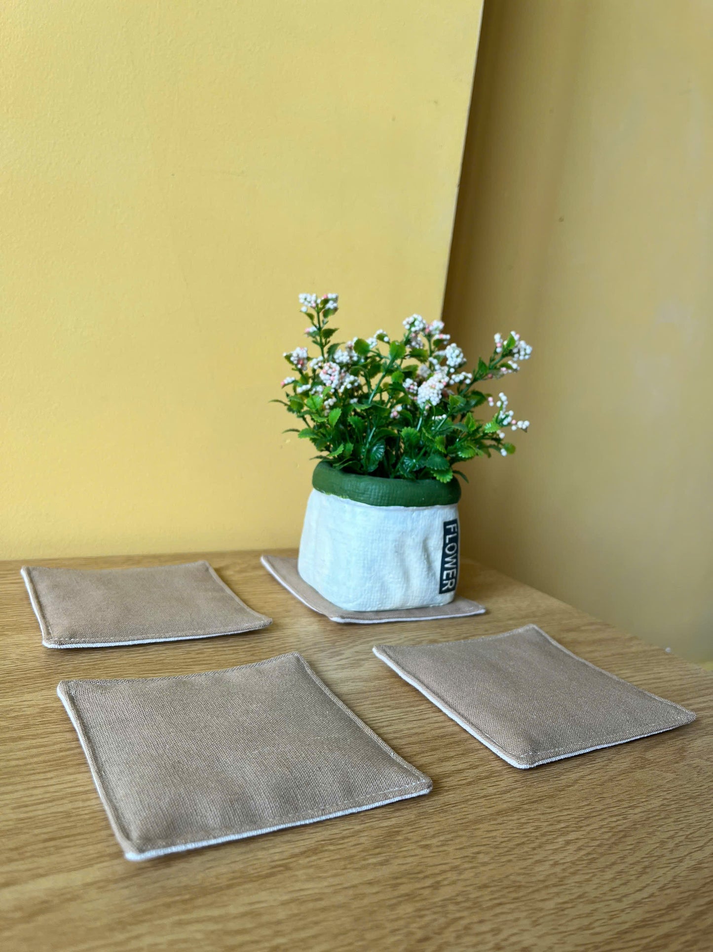 Set of 4 Natural Linen Coasters | Japandi Style | Minimalist Decor