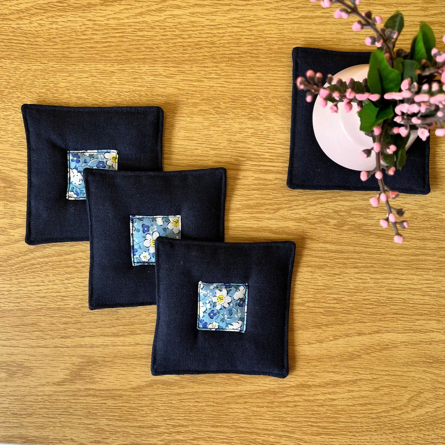 Set of 4 Natural Linen Coasters | Japandi Style | Minimalist Decor