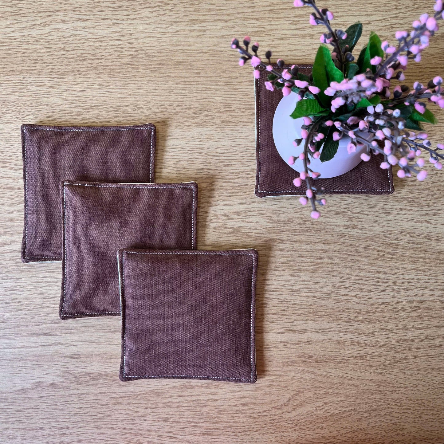 Set of 4 Natural Linen Coasters | Japandi Style | Minimalist Decor