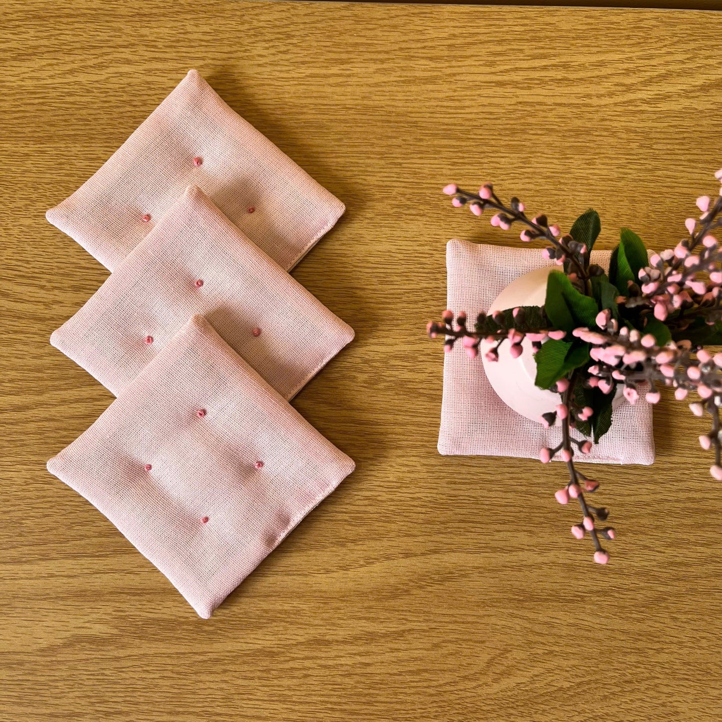 Set of 4 Natural Linen Coasters | Japandi Style | Minimalist Decor