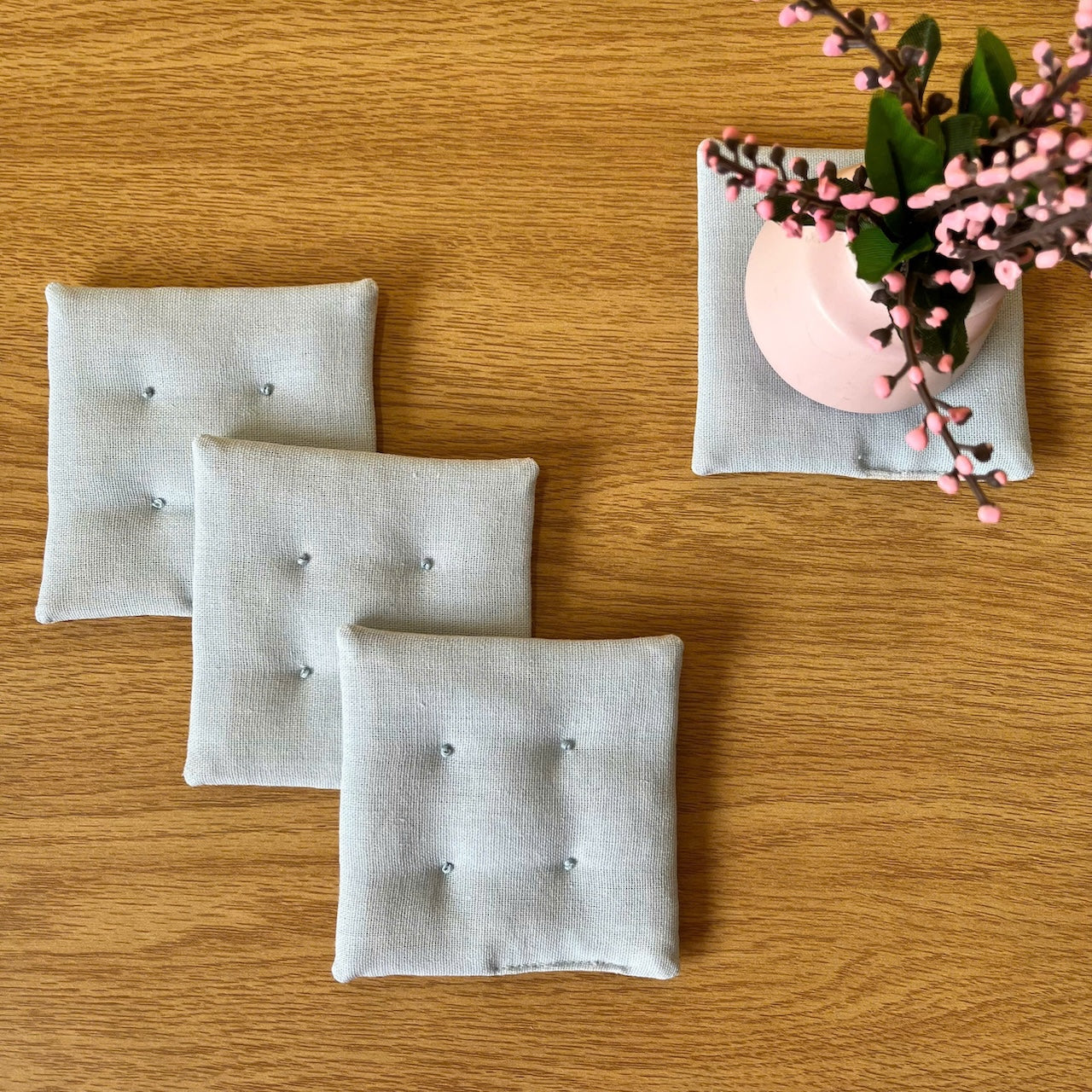Set of 4 Natural Linen Coasters | Japandi Style | Minimalist Decor