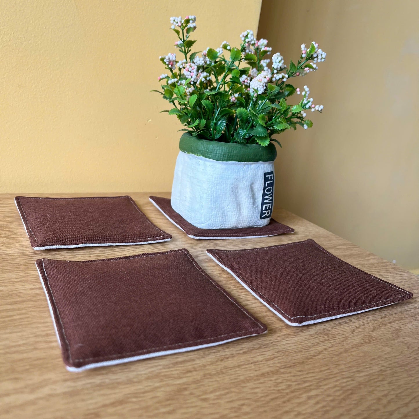 Set of 4 Natural Linen Coasters | Japandi Style | Minimalist Decor