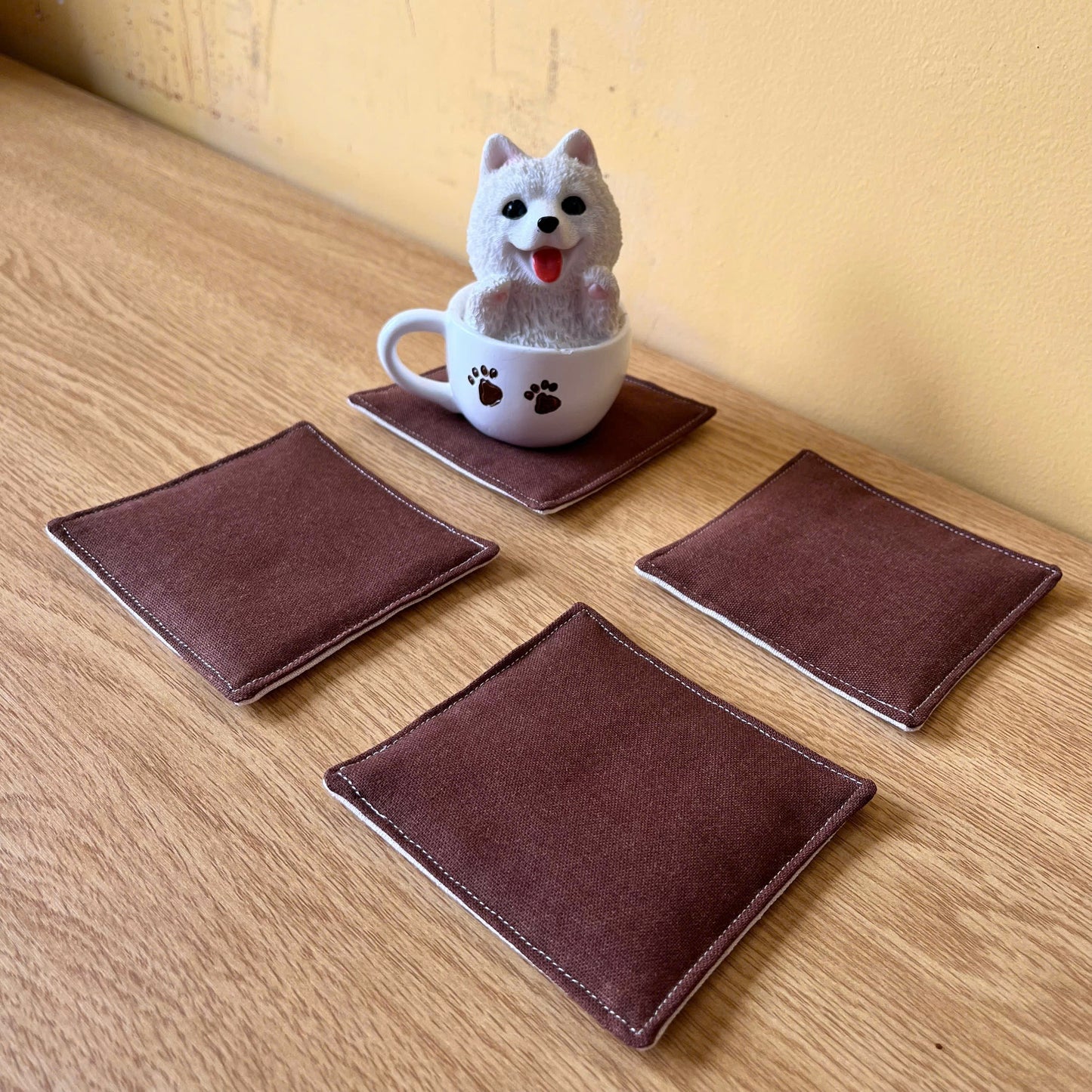 Set of 4 Natural Linen Coasters | Japandi Style | Minimalist Decor